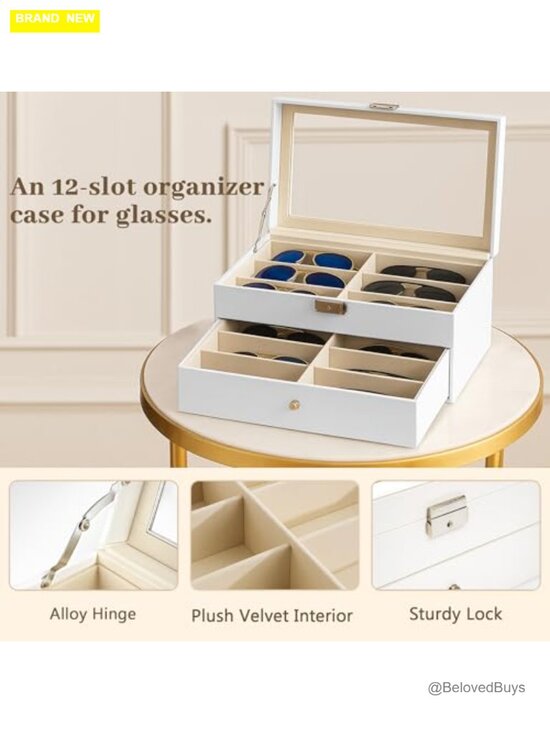 PU Leather 12-Slot Hard Shell Sunglasses Organizer Case main image 6